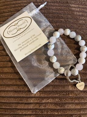 Made As Intended rose quartz Beaded key ring Bracelet with Heart Charm